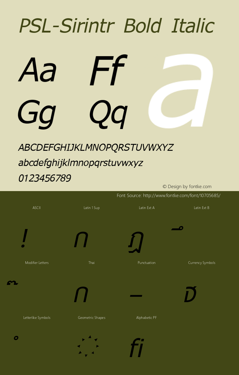 PSL-Sirintr Bold Italic Version 1.000 2006 initial release Font Sample