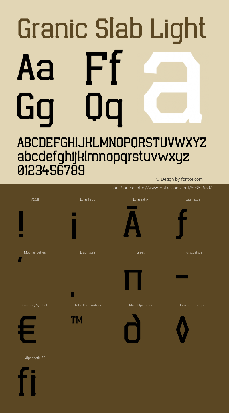 Granic Slab Light Version 1.00;March 17, 2020;FontCreator 12.0.0.2522 32-bit Font Sample