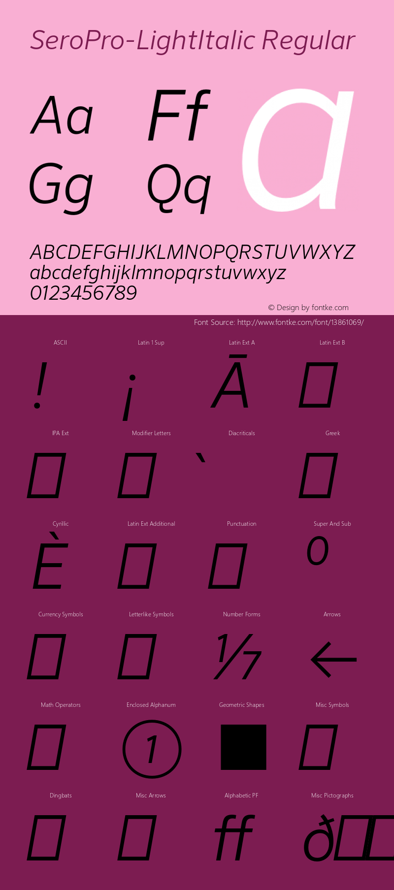 SeroPro-LightItalic Regular Version 7.504; 2011; Build 1023 Font Sample