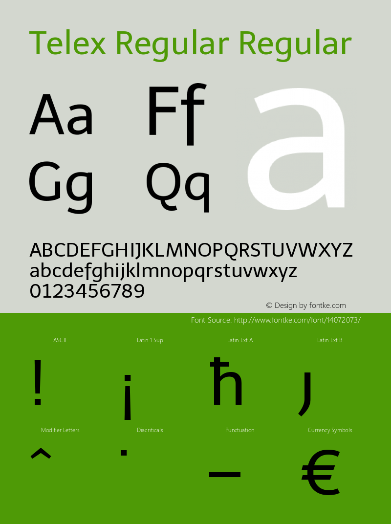 Telex Regular Regular Version 1.001 Font Sample