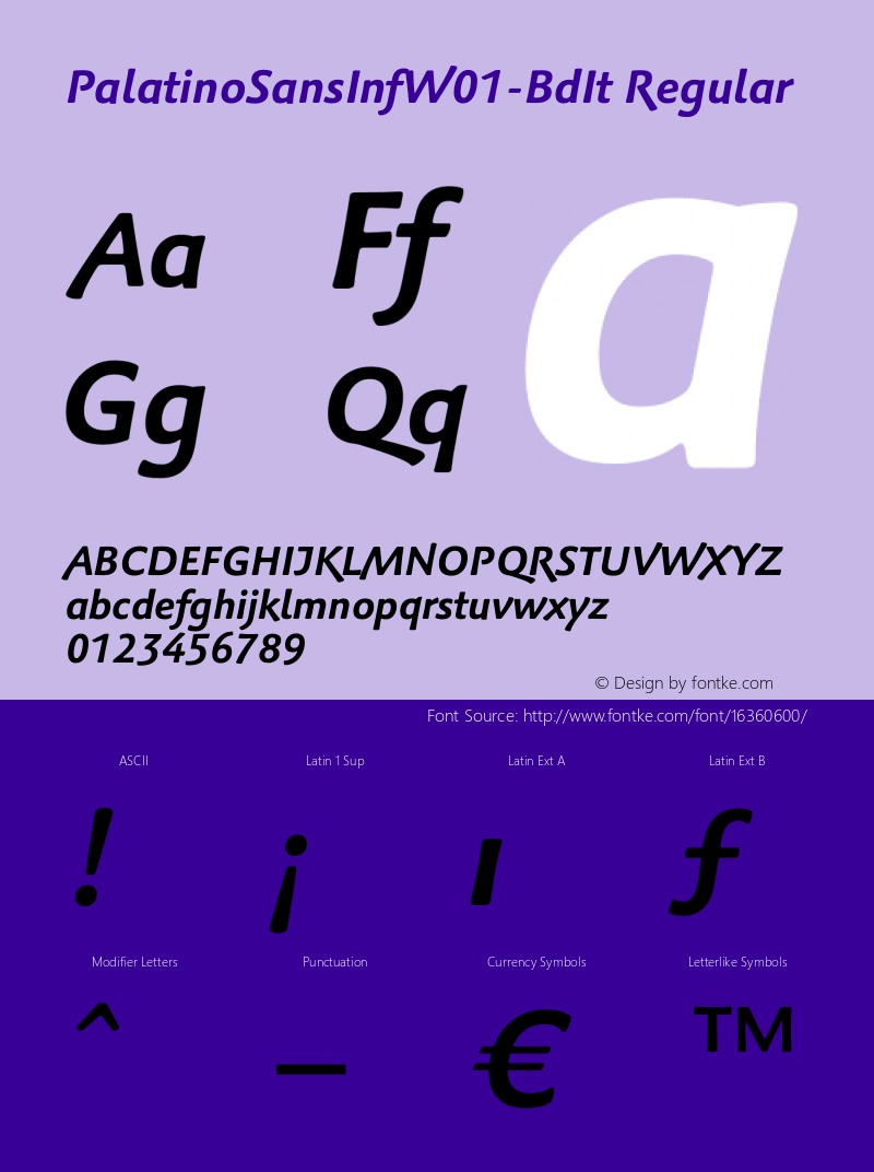 PalatinoSansInfW01-BdIt Regular Version 2.1 Font Sample