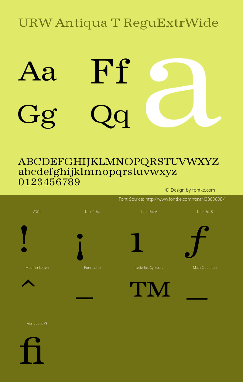 URW Antiqua T ReguExtrWide Version 001.005 Font Sample