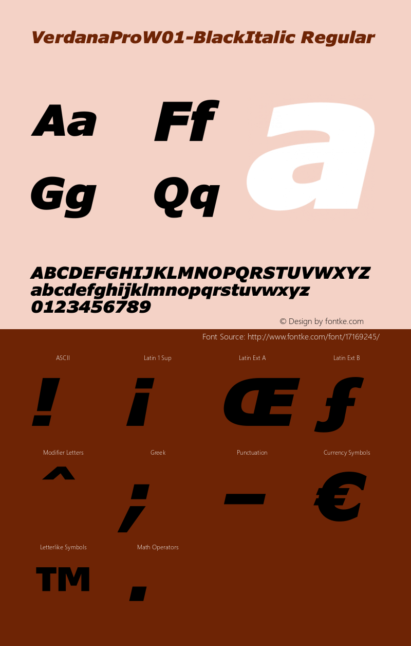 VerdanaProW01-BlackItalic Regular Version 1.00 Font Sample