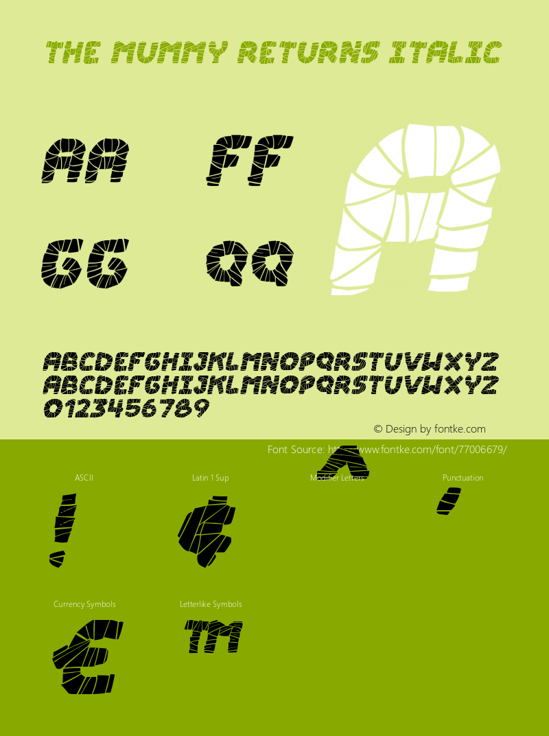 The Mummy Returns Italic Version 1.00;August 31, 2020;FontCreator 11.5.0.2430 64-bit Font Sample