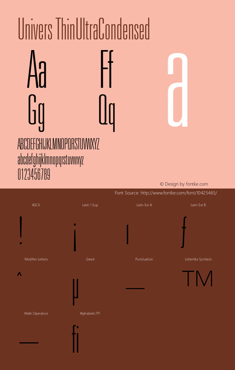 Univers ThinUltraCondensed Version 001.000 Font Sample