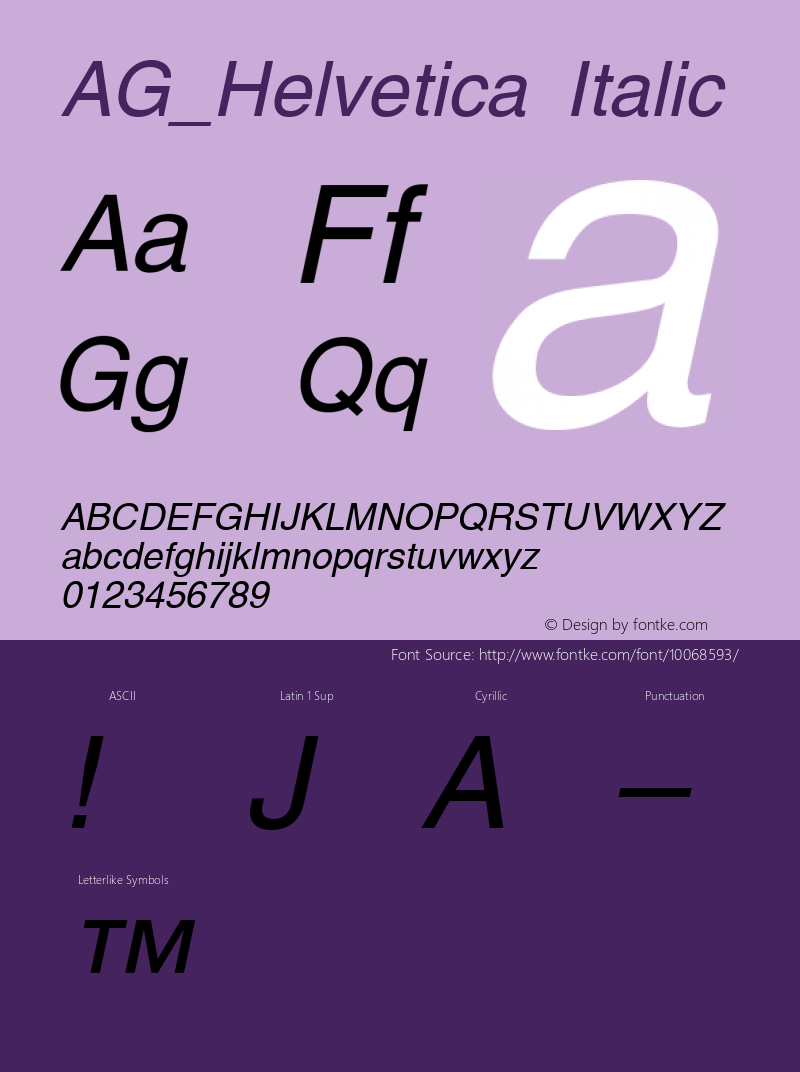 AG_Helvetica Italic 001.000 Font Sample