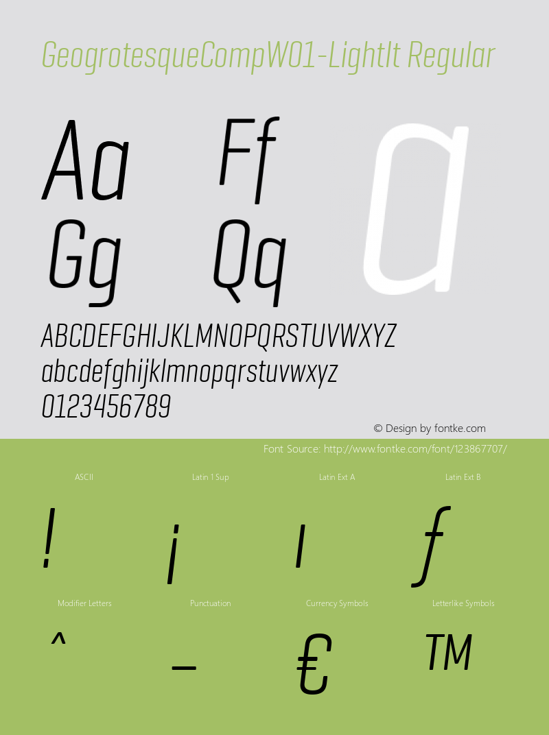 Geogrotesque Comp W01 Light It Version 1.00 Font Sample