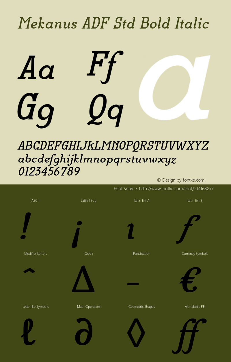 Mekanus ADF Std Bold Italic Version 1.005;FFEdit Font Sample