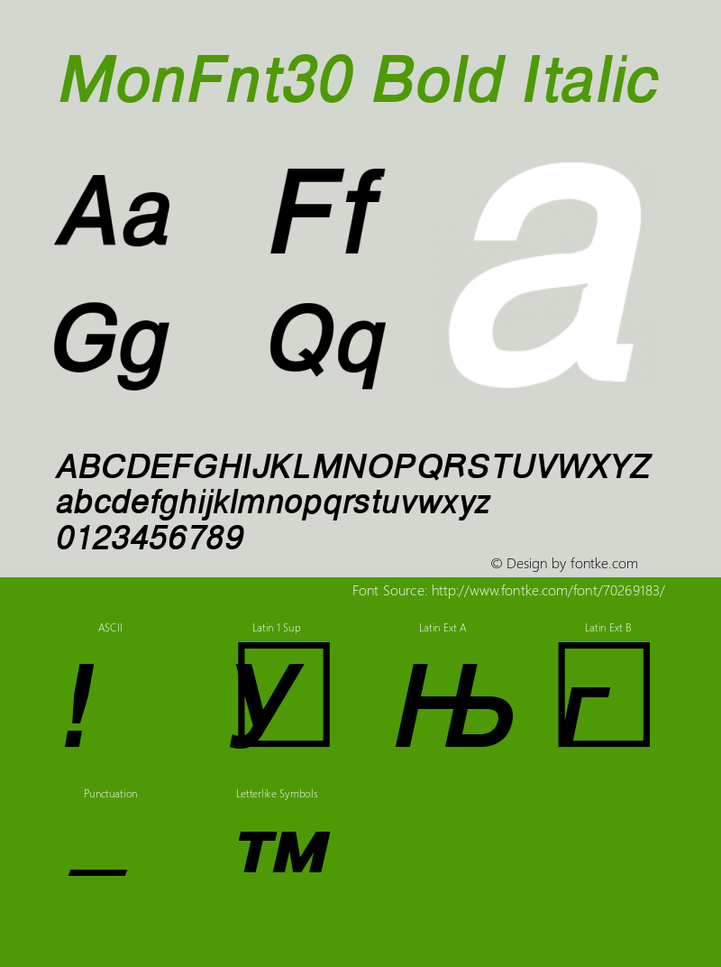 MonFnt30 Bold Italic Version 1.00 Font Sample