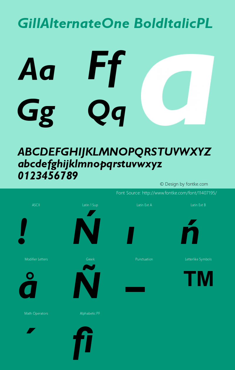 GillAlternateOne BoldItalicPL Version 001.000 Font Sample