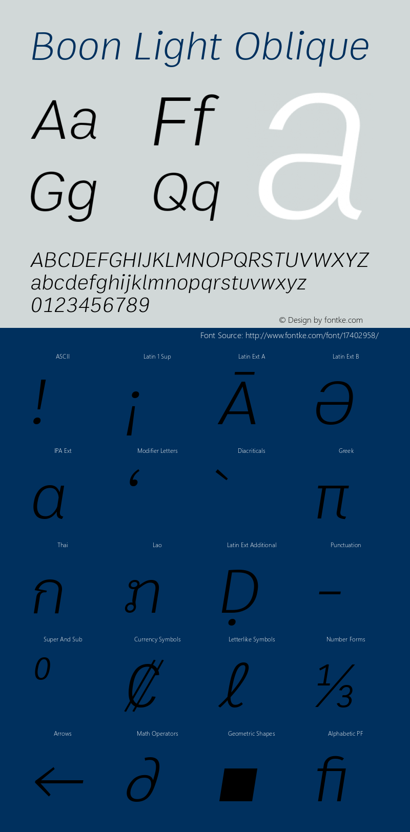 Boon Light Oblique Version 2.0 Font Sample