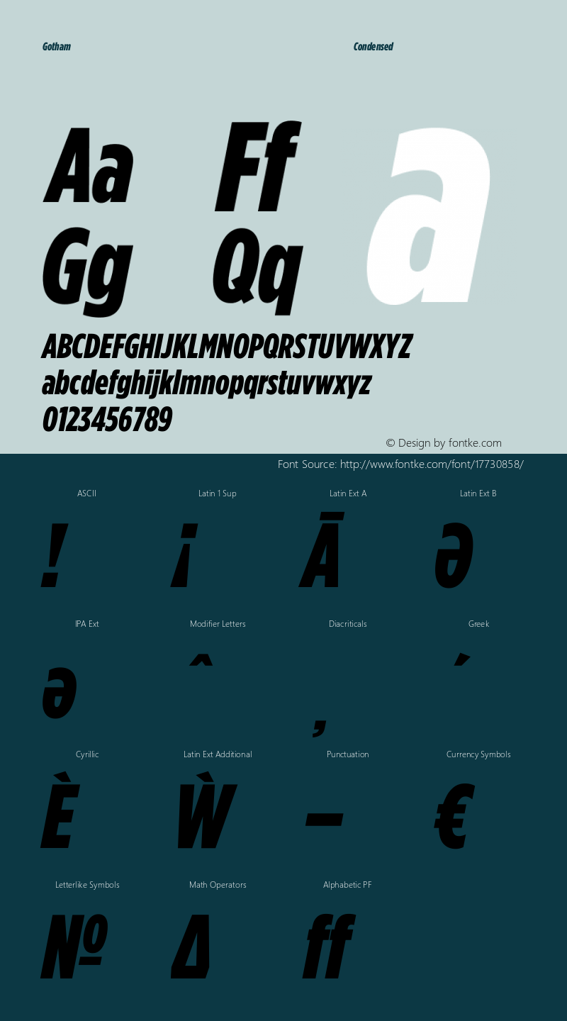 Gotham Condensed Italic Version 3.301 Font Sample