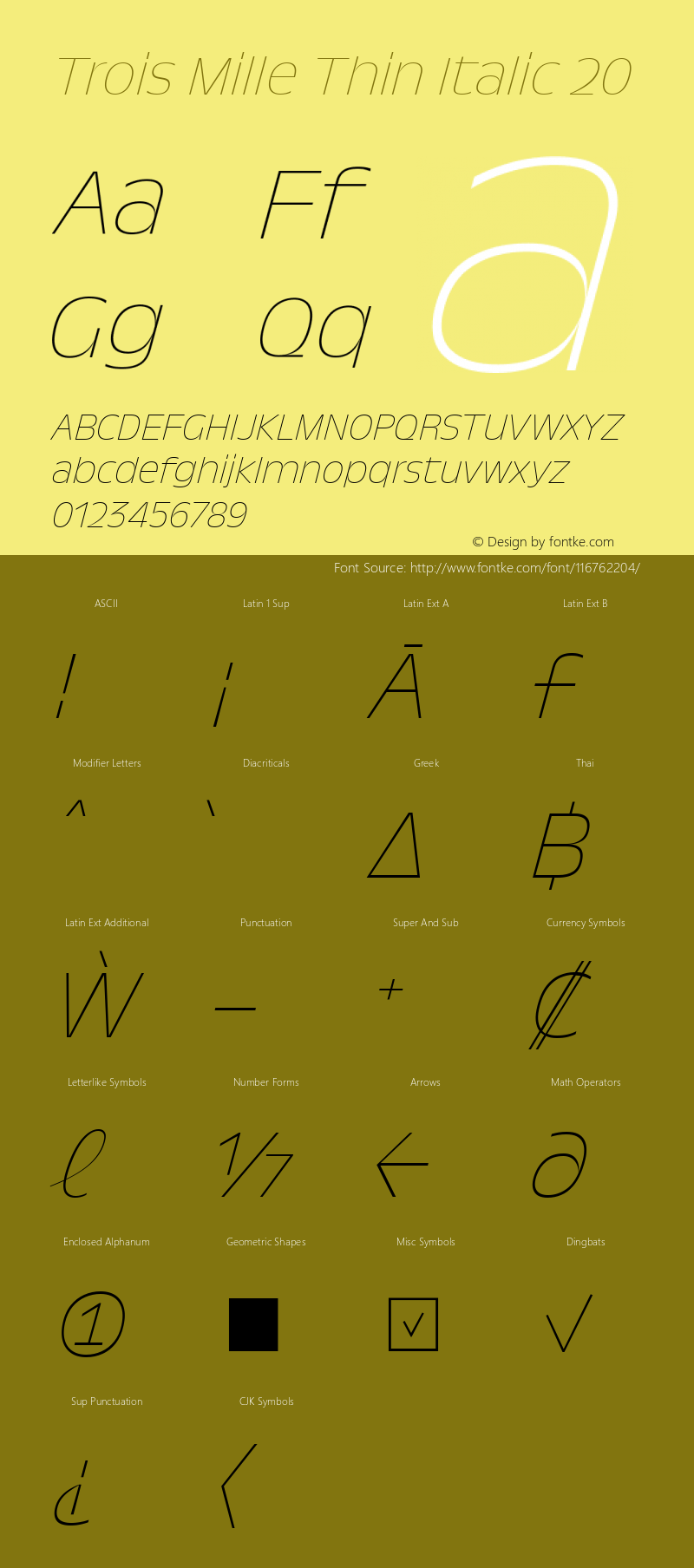 Trois Mille Thin Itl 20 Version 1.000;hotconv 1.0.109;makeotfexe 2.5.65596 Font Sample