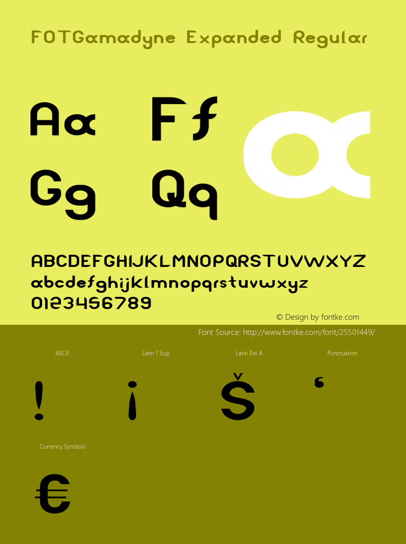 FOTGamadyne-ExpandedRegular Version 1.000 Font Sample