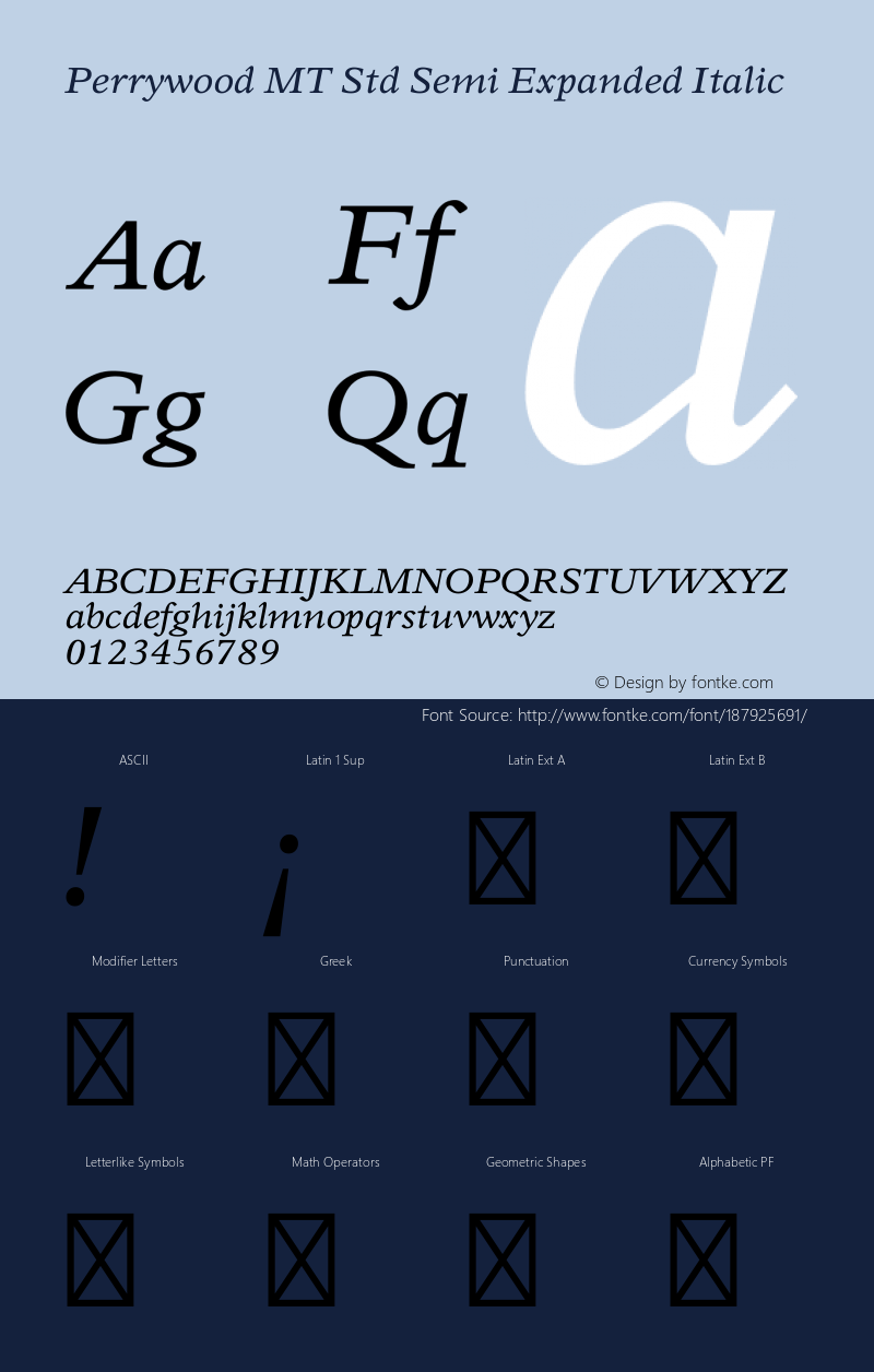 Perrywood MT Std Semi Expanded Italic Version 2.00 Build 1000图片样张