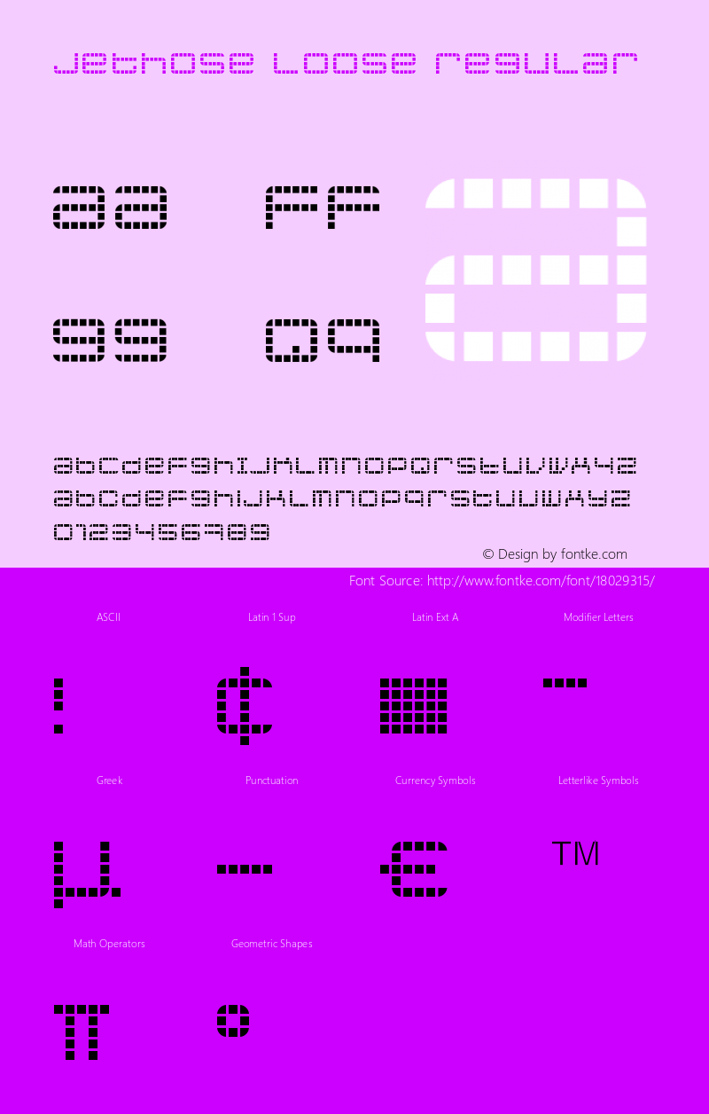 jethose LOOSE Regular Macromedia Fontographer 4.1.5 17.04.2002 Font Sample