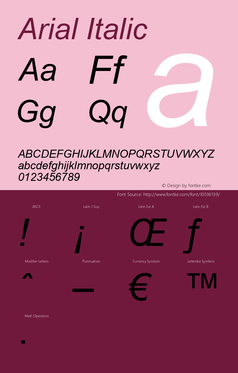 Arial Italic Version 2.45 Font Sample