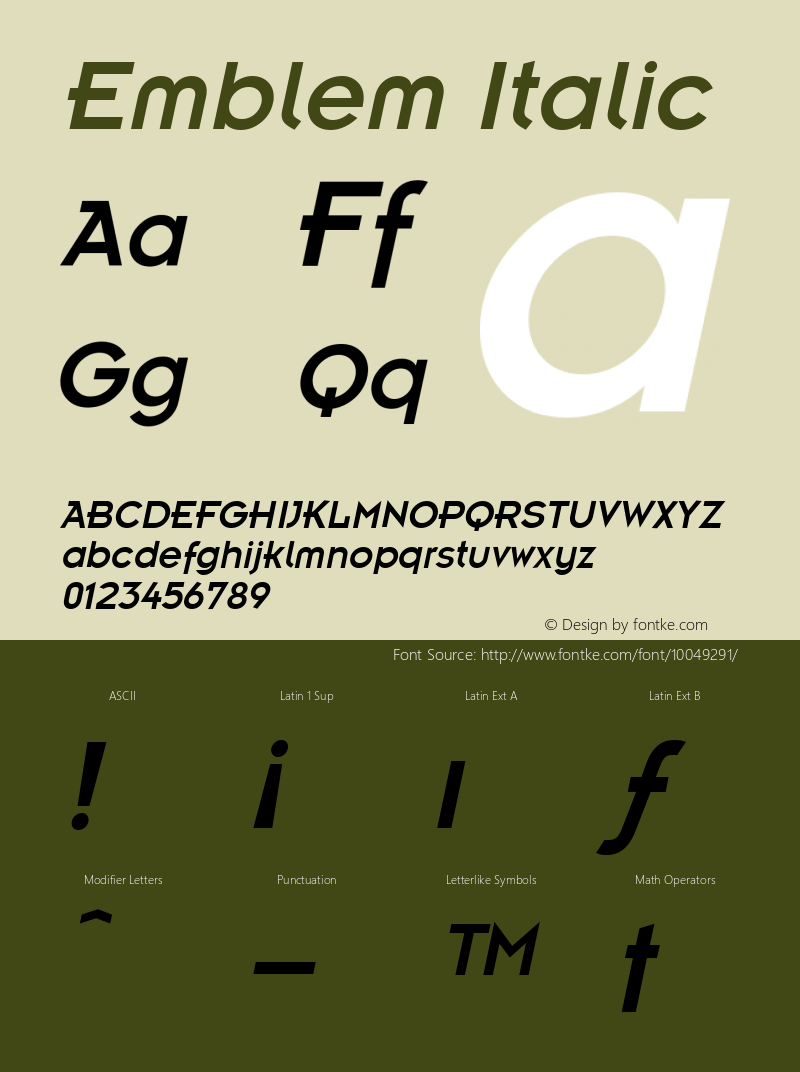 Emblem Italic W.S.I. Int'l v1.1 for GSP: 6/20/95 Font Sample