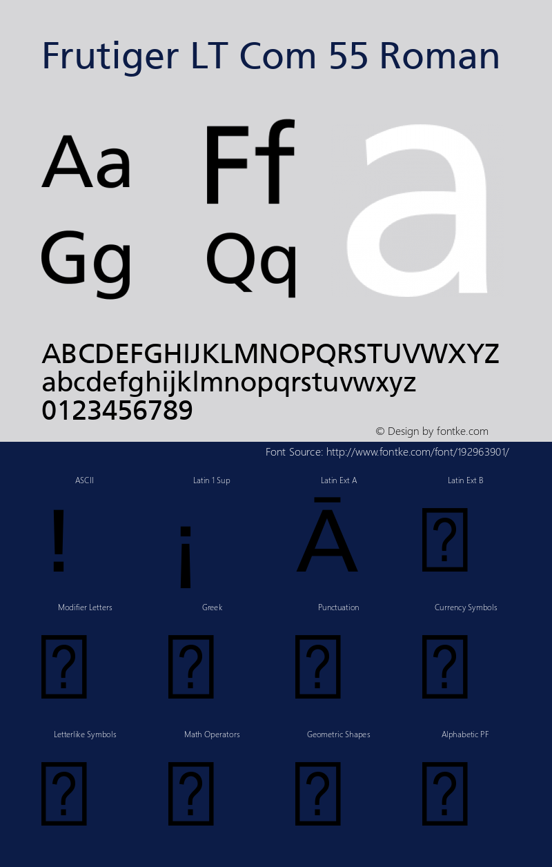 Frutiger LT Com 55 Roman Version 1.02;2006图片样张