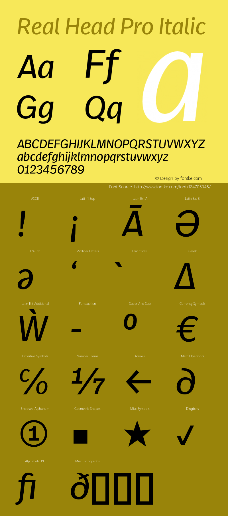 Real Head Pro Regular Italic Version 7.70 Font Sample