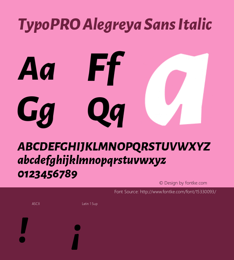 TypoPRO Alegreya Sans Italic Version 1.000;PS 001.000;hotconv 1.0.70;makeotf.lib2.5.58329 DEVELOPMENT Font Sample