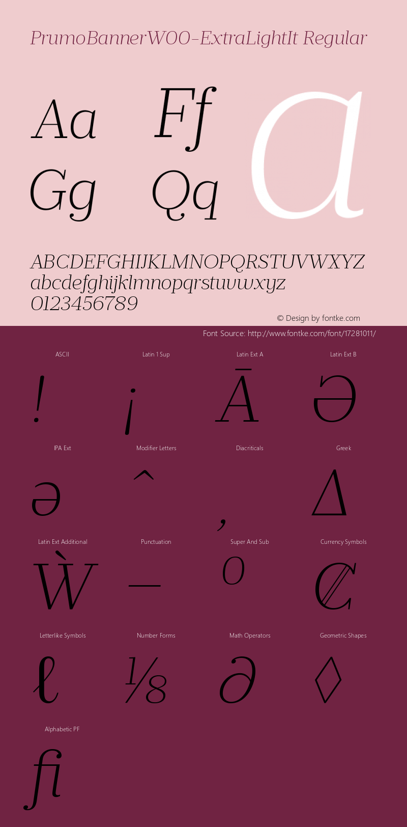 PrumoBannerW00-ExtraLightIt Regular Version 1.10 Font Sample