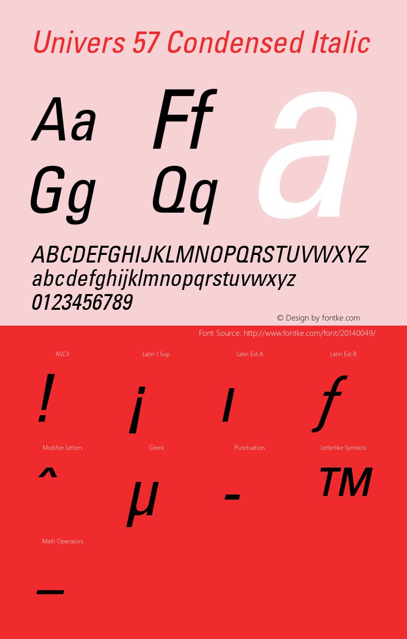 Univers CondensedOblique Lino 28.4.98 Font Sample