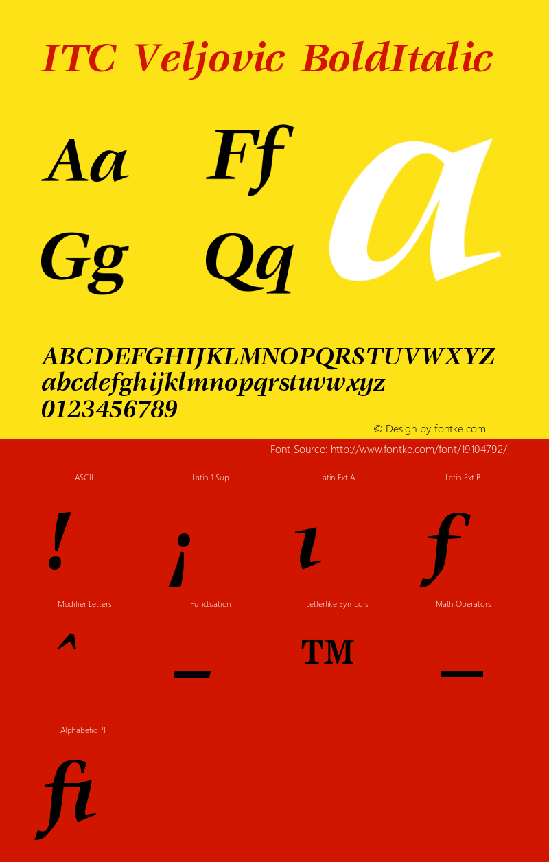 ITC Veljovic Bold Italic Version 001.000 Font Sample