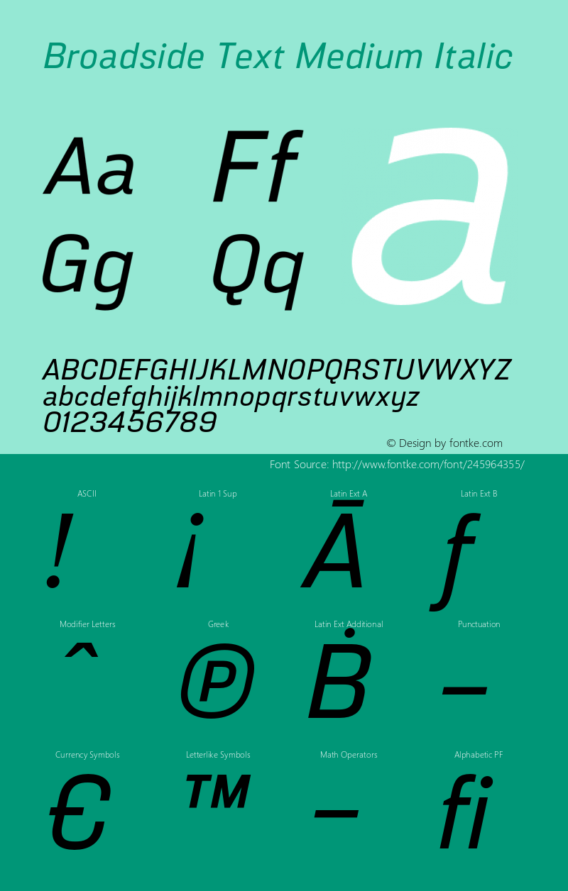 Broadside Text Medium Italic Version 2.000;FEAKit 1.0图片样张