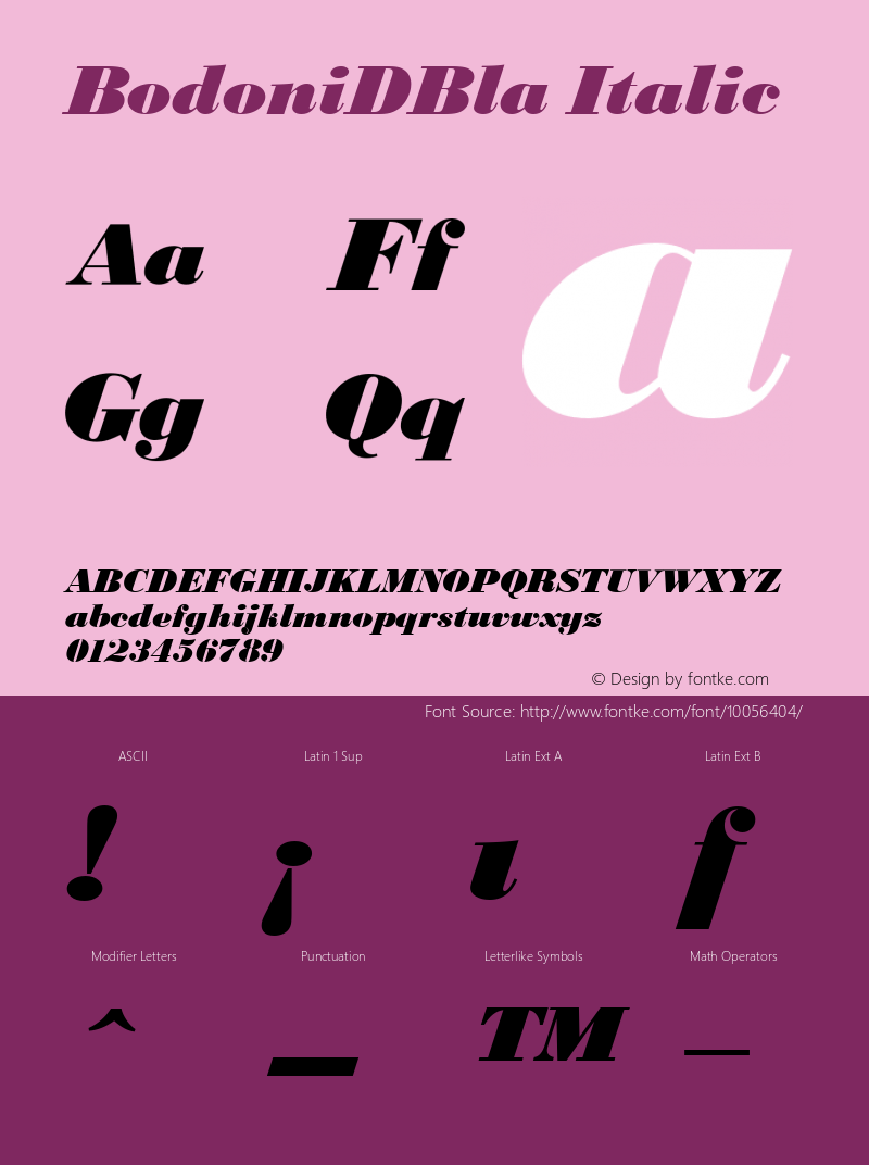 BodoniDBla Italic Version 001.005 Font Sample