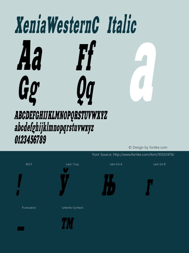 XeniaWesternC Italic 001.000 Font Sample