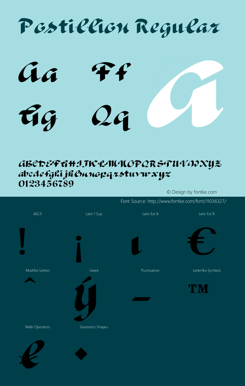 Postillion Regular Version 001.000 Font Sample