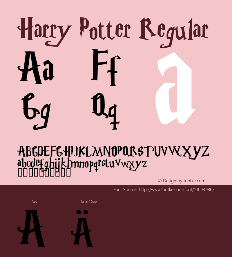 Harry Potter Regular Macromedia Fontographer 4.1 2001-08-08 Font Sample