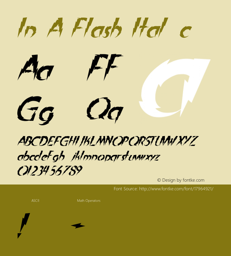 In A Flash Italic Version 2002; 1.0, initial r Font Sample