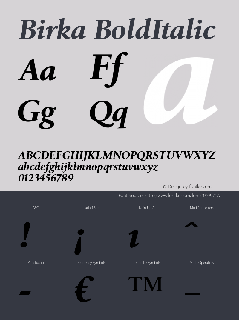 Birka BoldItalic Macromedia Fontographer 4.1.4 01‐11‐17 Font Sample