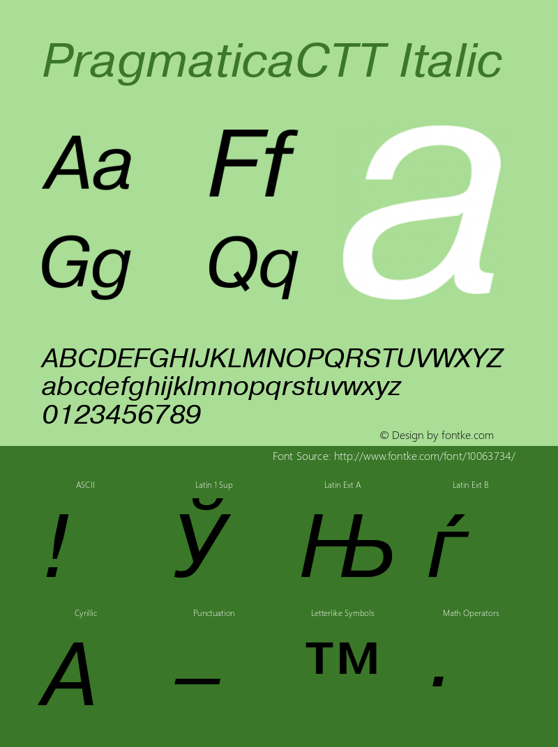 PragmaticaCTT Italic TrueType Maker version 1.10.00 Font Sample