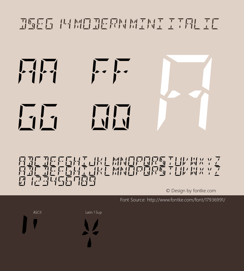 DSEG14 Modern Mini Italic Version 0.2 Font Sample