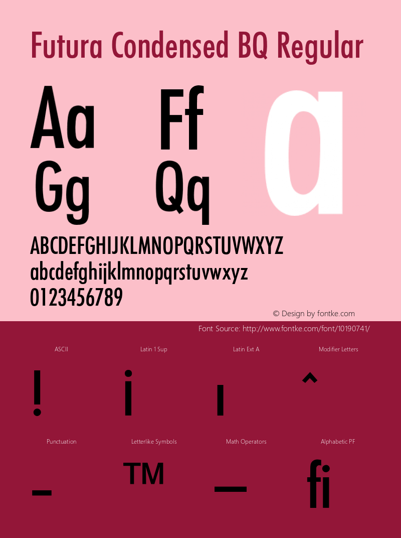 Futura Condensed BQ Regular 001.000 Font Sample