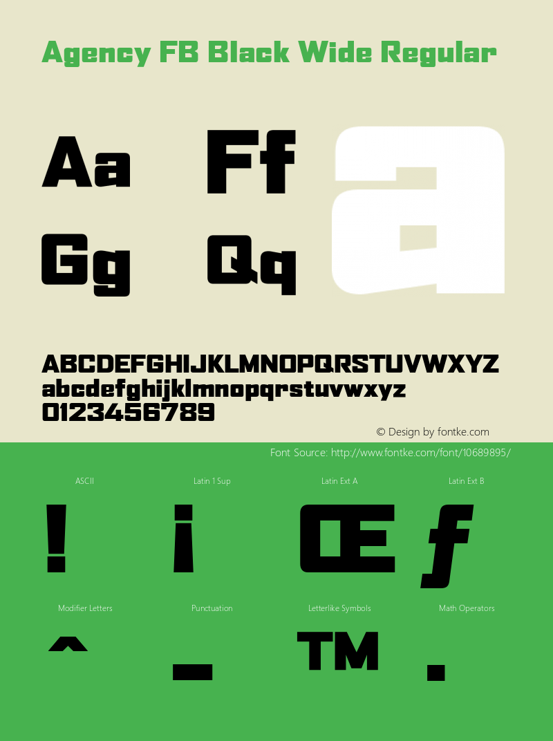 Agency FB Black Wide Regular Version 001.000 Font Sample