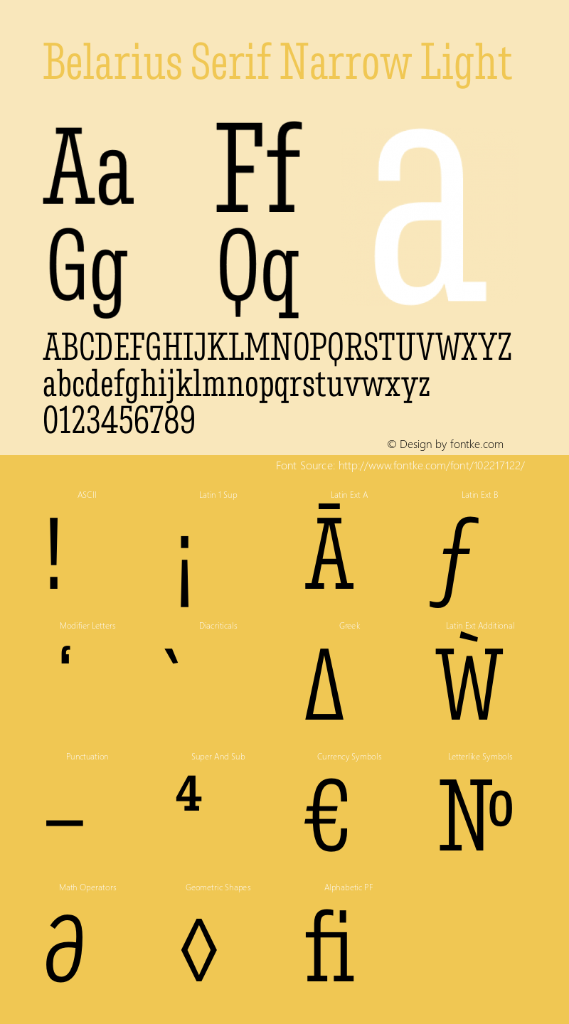 Belarius Serif Narrow Lt Version 1.001 Font Sample