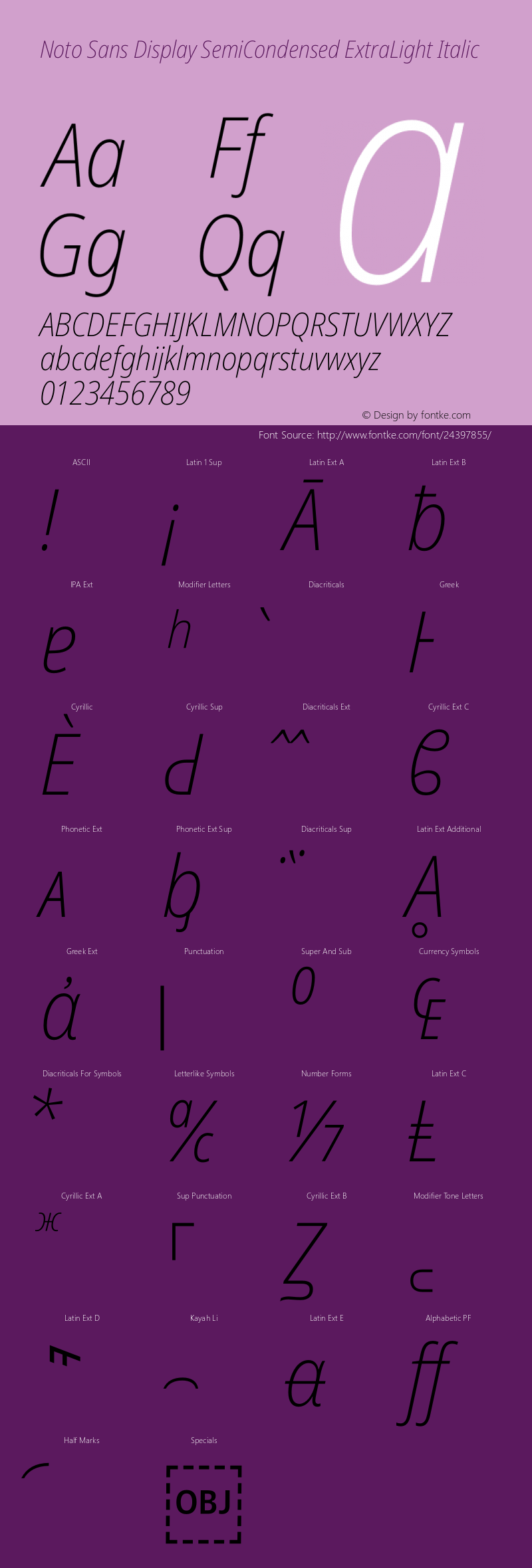 Noto Sans Display SemiCondensed ExtraLight Italic Version 2.000 Font Sample