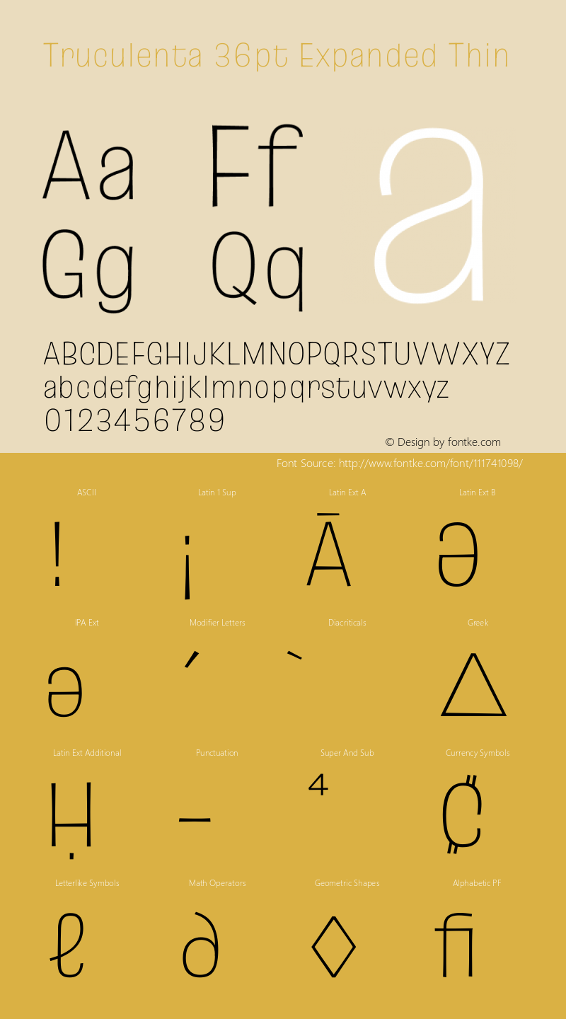 Truculenta 36pt Expanded Thin Version 1.002 Font Sample