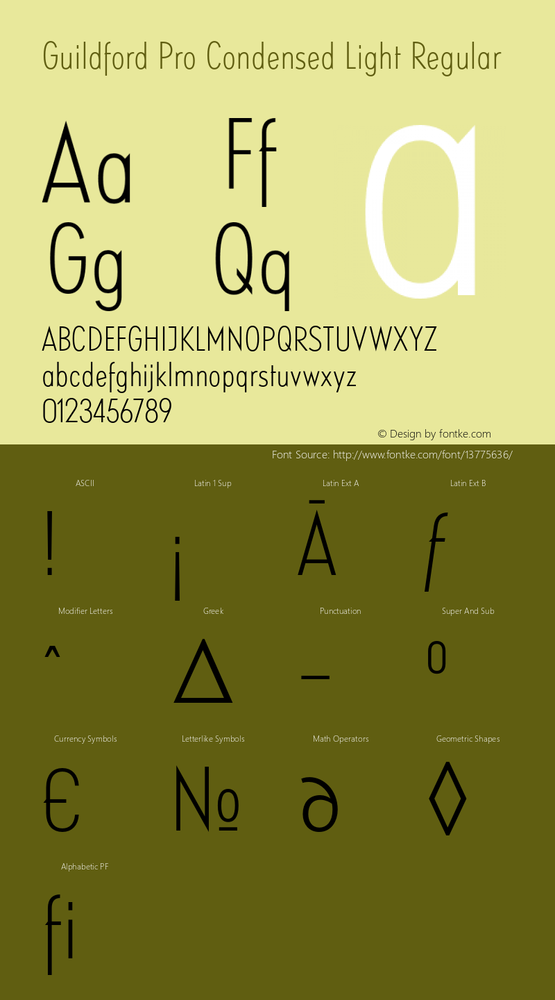Guildford Pro Condensed Light Regular Version 1.000 Font Sample