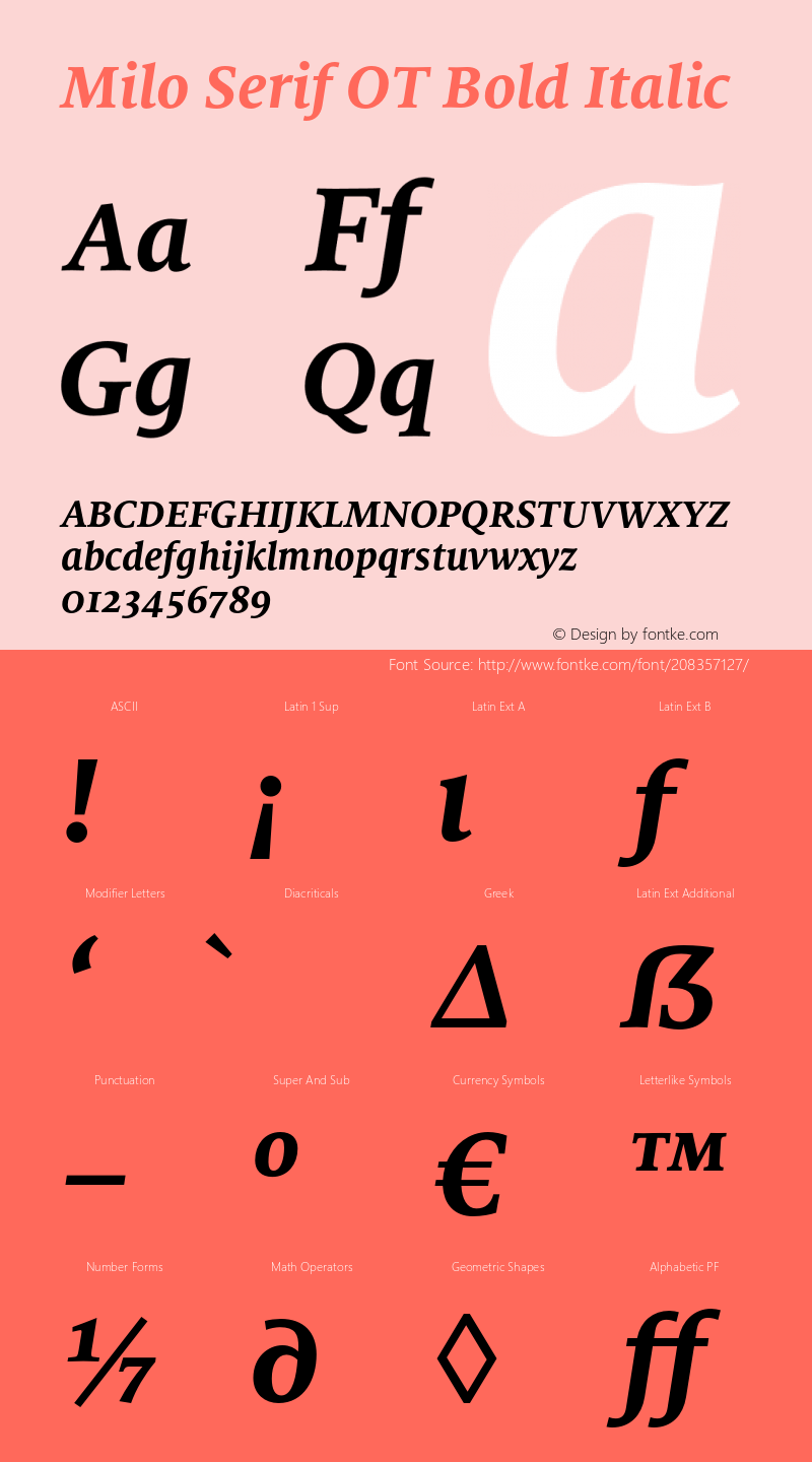 Milo Serif OT Bold Italic Version 7.600, build 1028, FoPs, FL 5.04图片样张