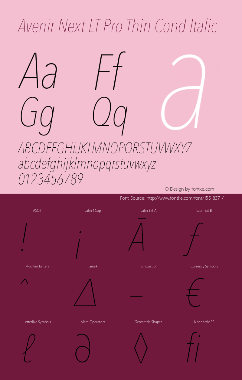 Avenir Next LT Pro Thin Cond Italic Version 1.000;PS 001.001;hotconv 1.0.56 Font Sample