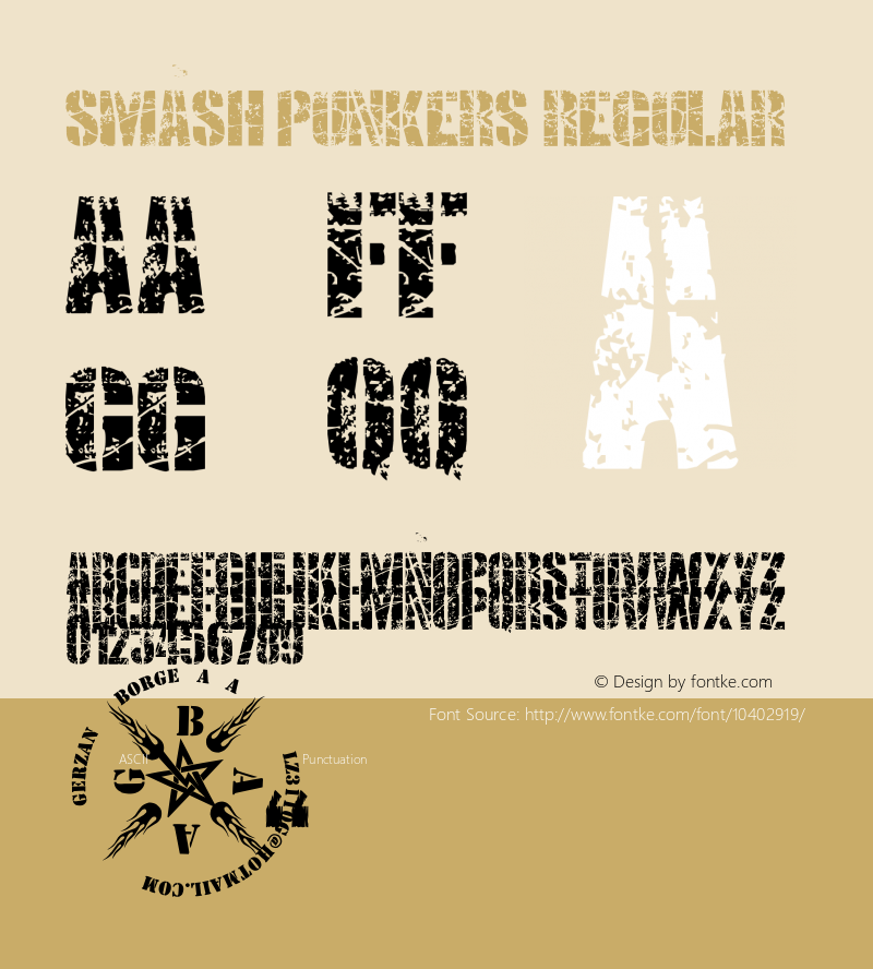 SMASH PUNKERS Regular 1.0 GERSAN BORGE triton company 2008 Font Sample