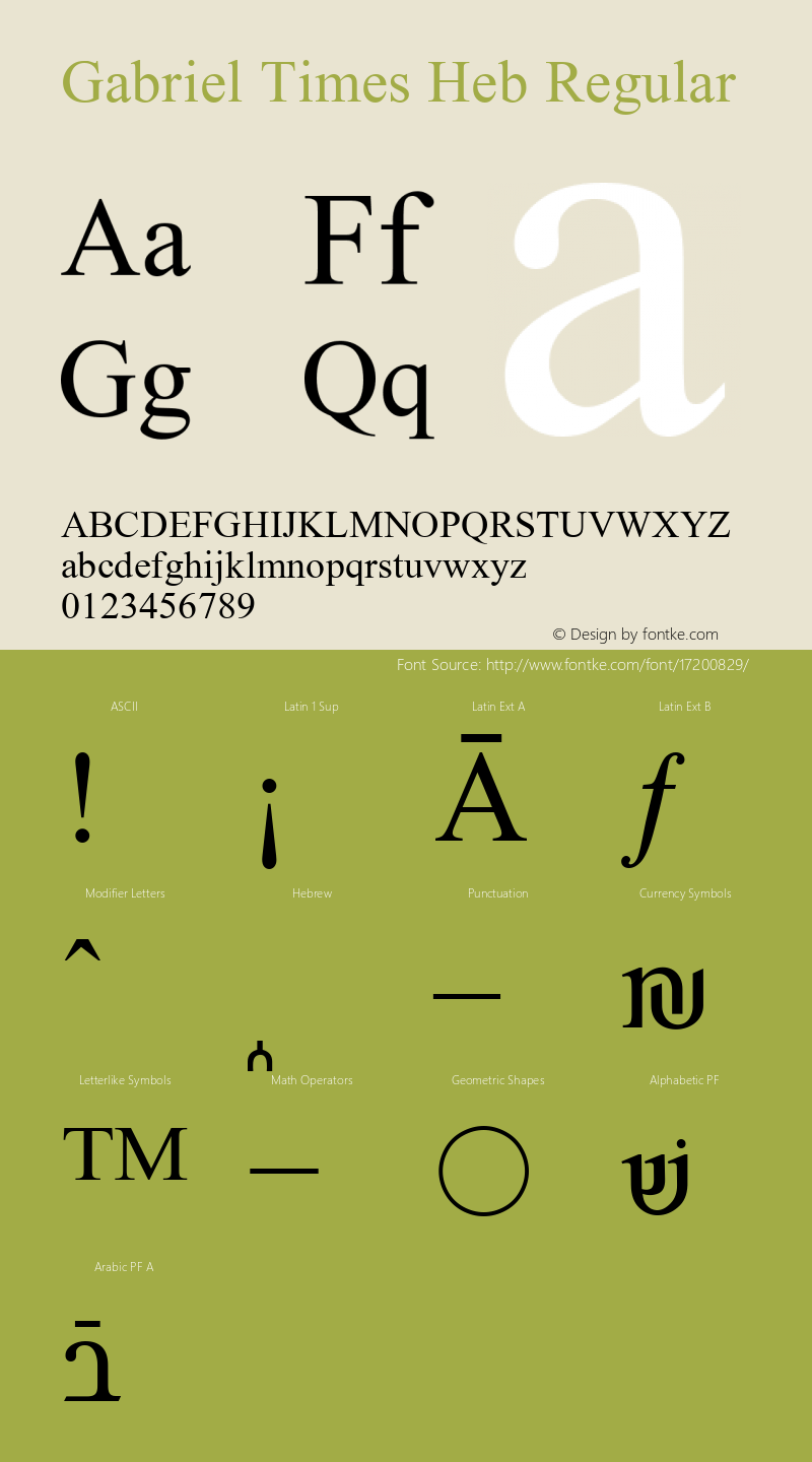 Gabriel Times Heb Regular Version 001.000 Font Sample