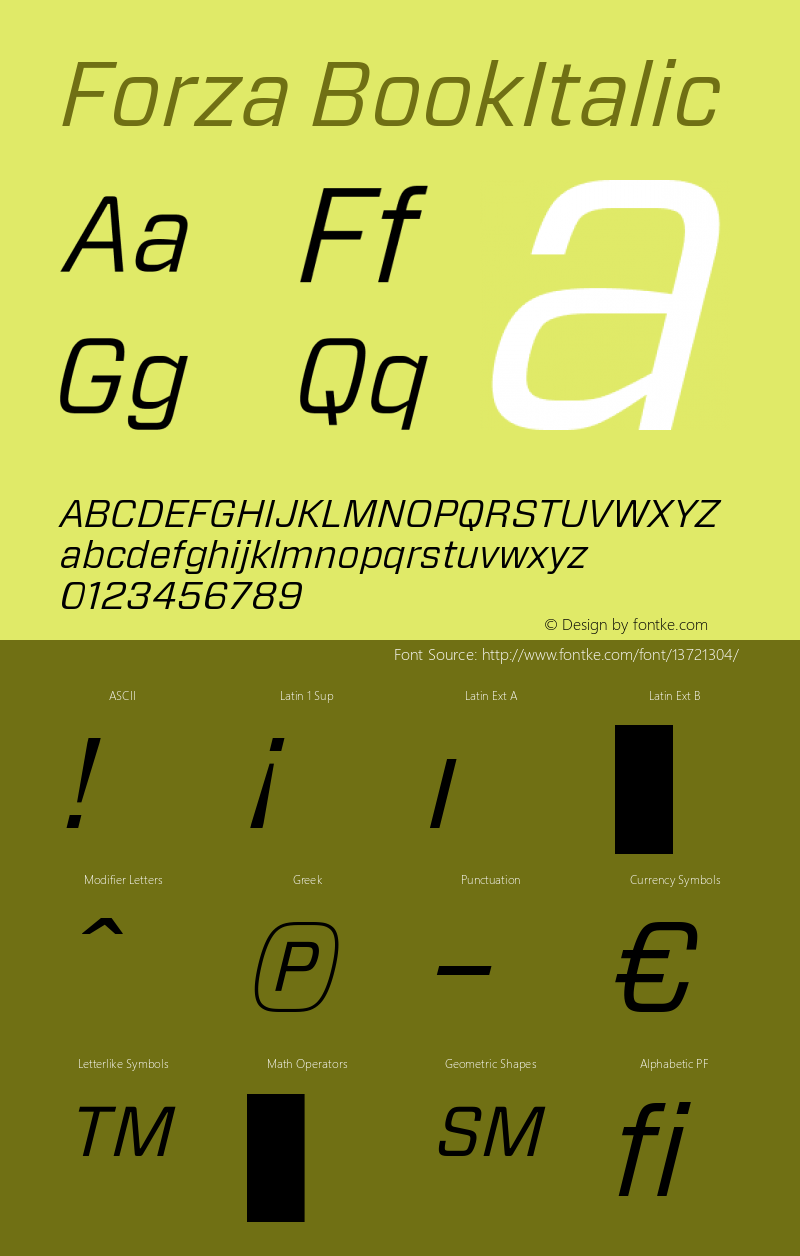 Forza BookItalic Version 1.100 Font Sample