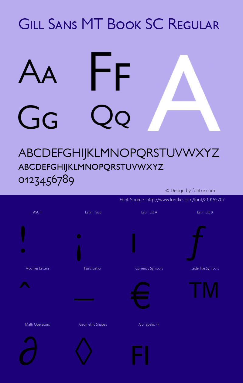 Gill Sans MT Book SC Version 2.10 Font Sample