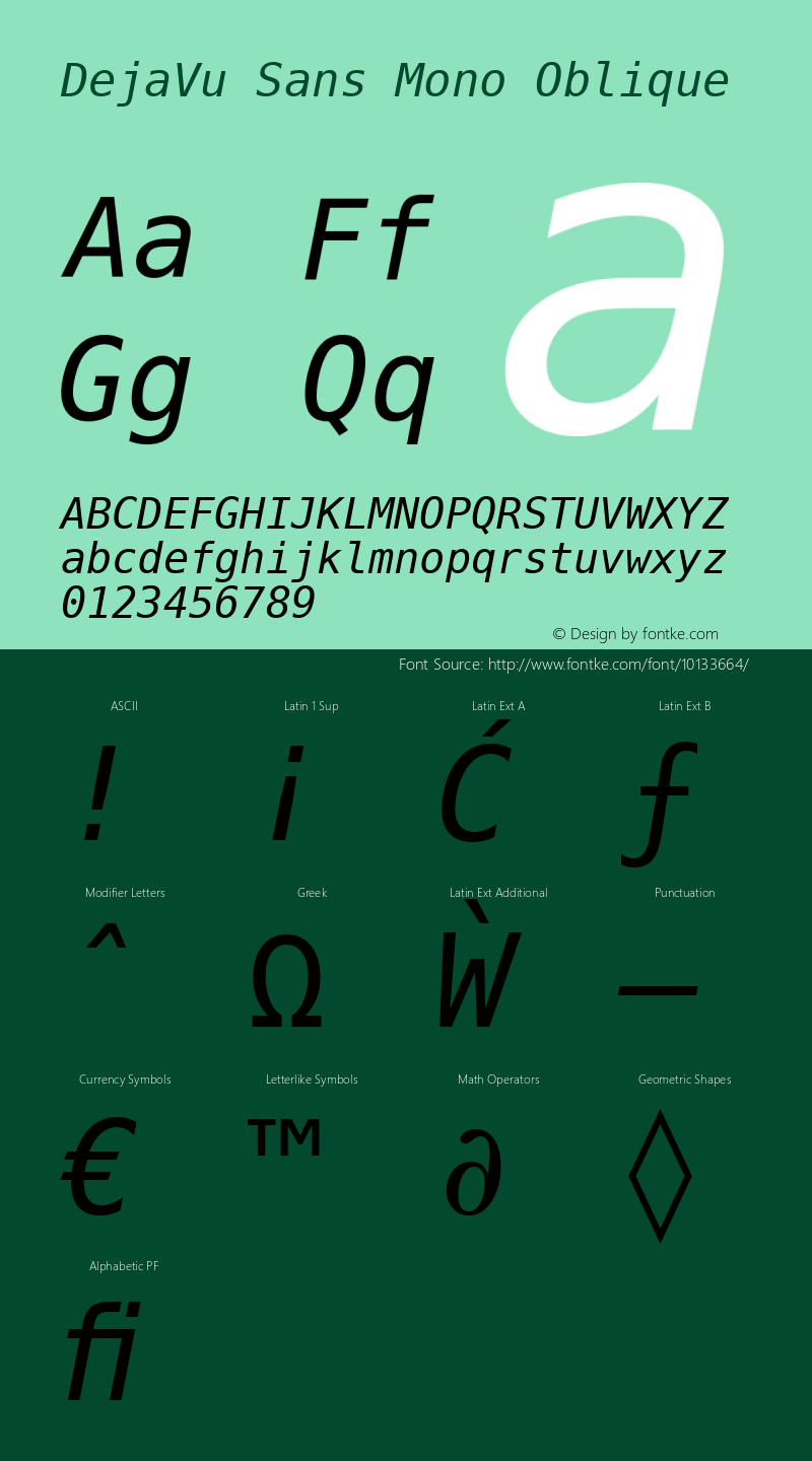 DejaVu Sans Mono Oblique Release 1.10 (DejaVu 1.3) Font Sample